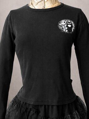 Emily the Strange 2001 Black Long Sleeve Graphic Tee | Skull Sleeve | Y2K Goth.
